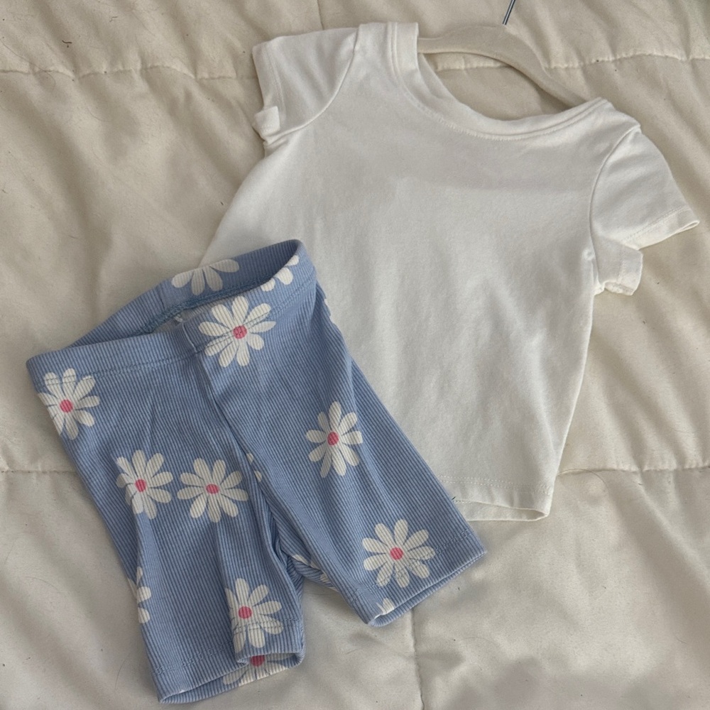 Cat&Jack White T-Shirt and Blue Floral Shorts Set